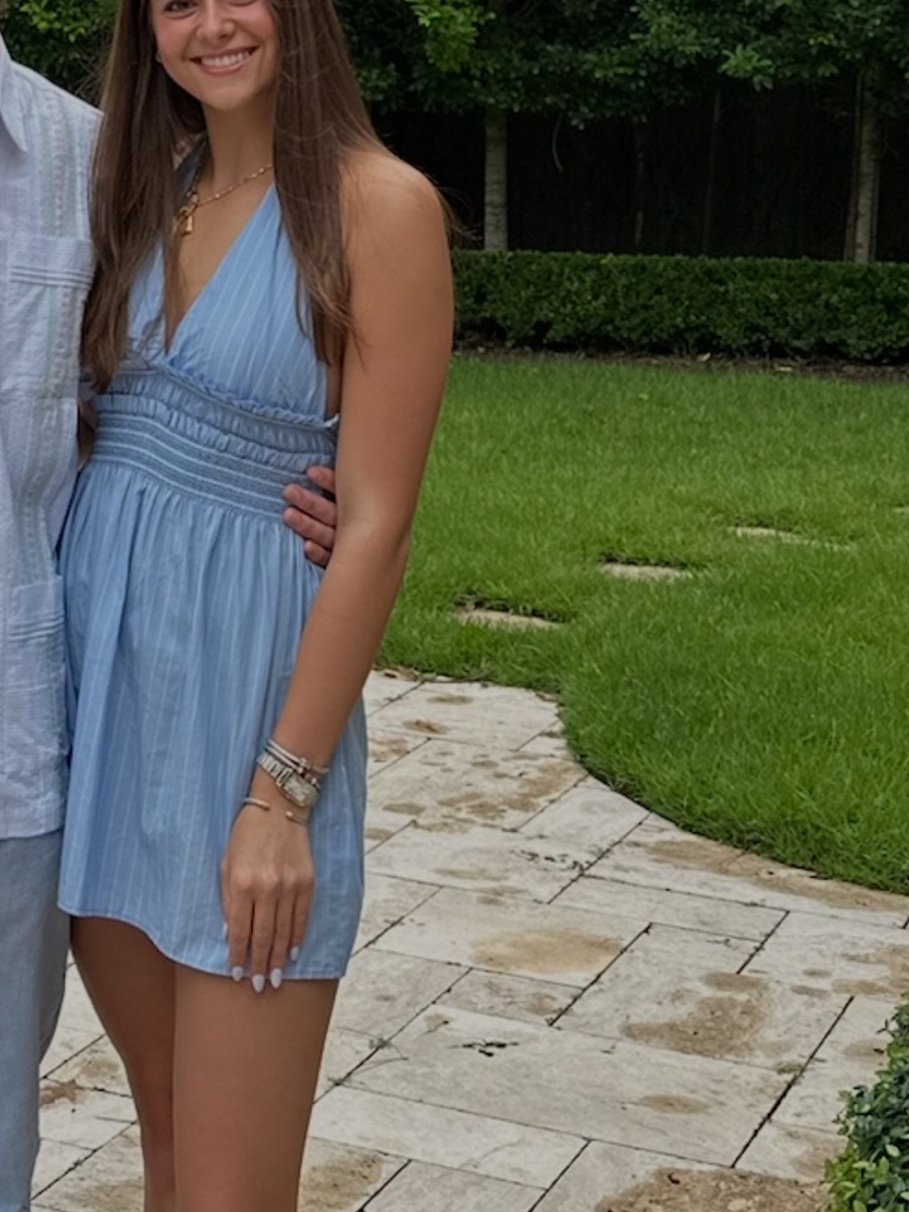 Zara Light Blue Pinstripe Halter Mini Dress